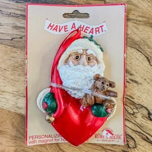 Vintage Kurt Adler Santa and Teddy “Have A Heart” Christmas Ornament and Magnet